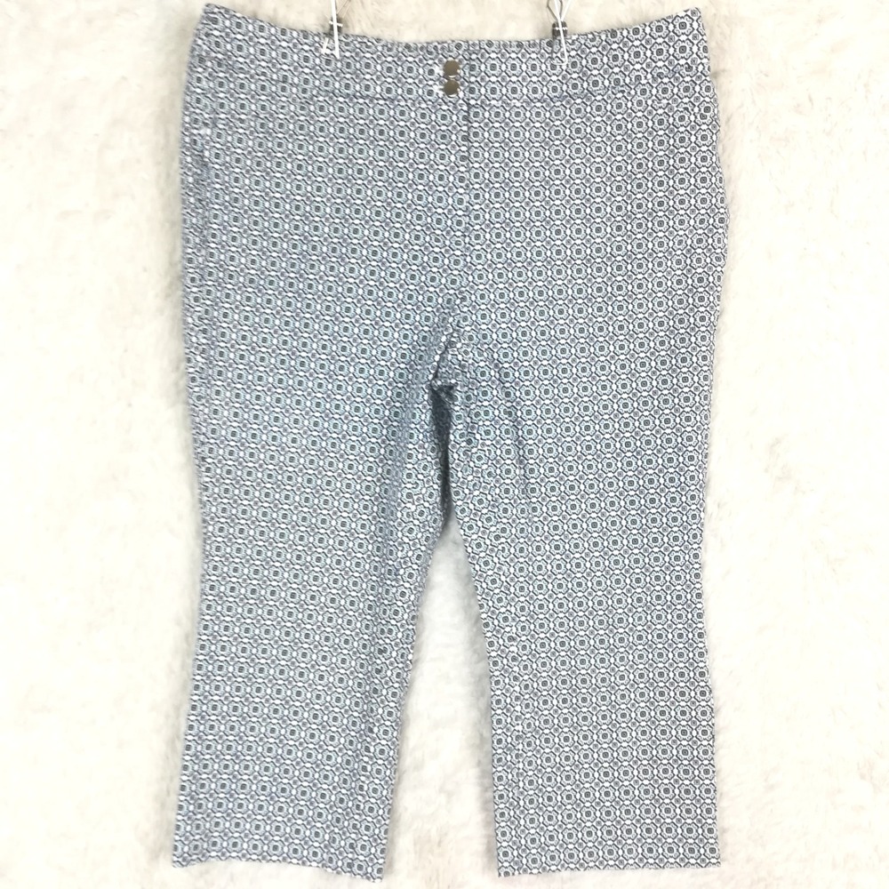 Chico's Womens Pants Capri White Blue Print Mid Rise Petite US 12P 2P